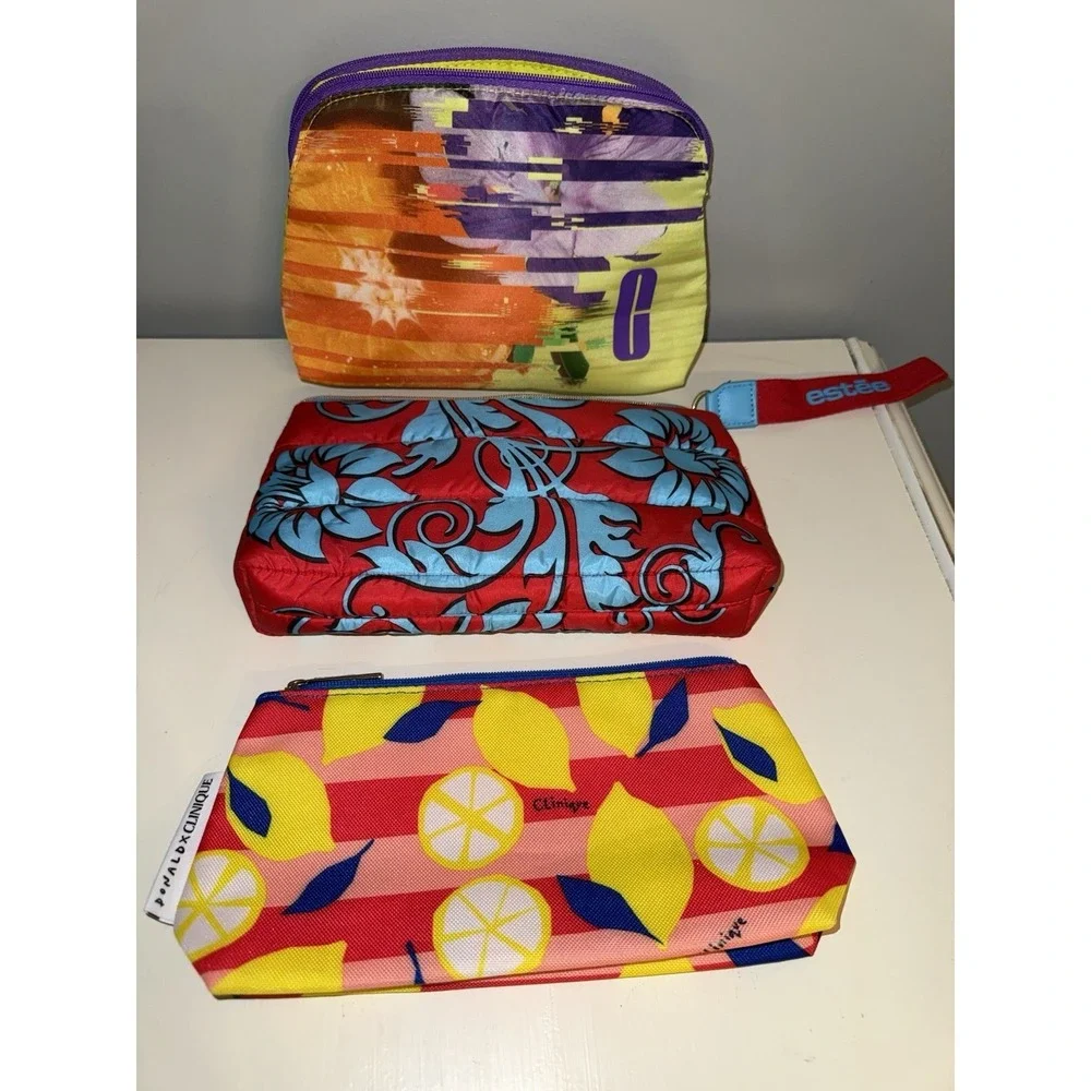 Lot 3‎ Estee Lauder Clinique Colorful Cosmetic Make Up Bags Travel Leisure Cute